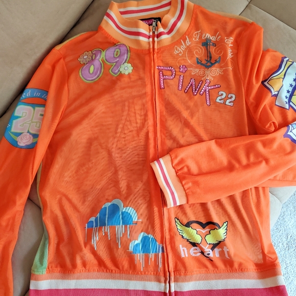 Say What? Tops - Orange Pink Sparkly Zip Long Sleeves Top